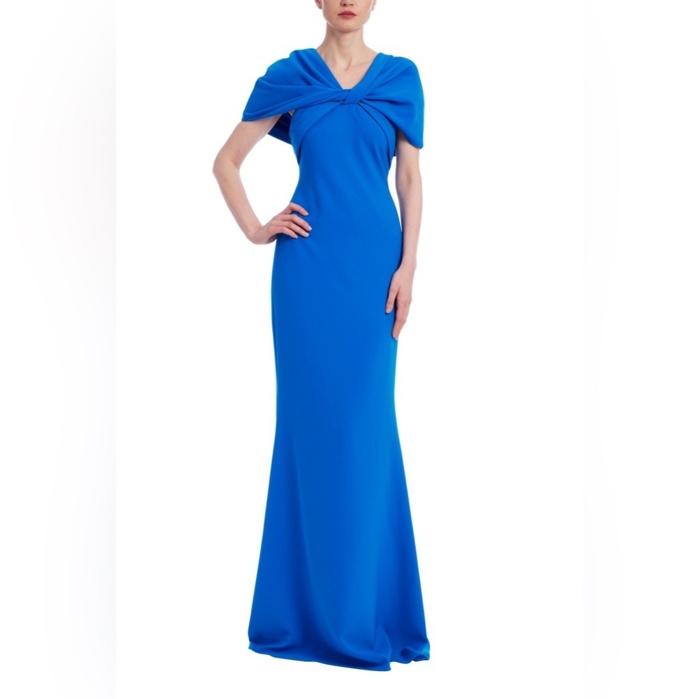Authentic Badgley Mischka Cape Short Sleeve Mermaid Gown, Cobalt Blue, 4, NWT